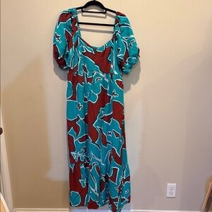 Nine West Teal and Red Maxi Dress